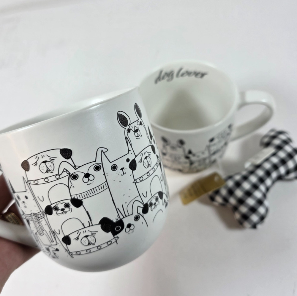 Set of 2Black White Dog Lover Coffee Tea Mug Cup Comical Dogs Modern Expressions